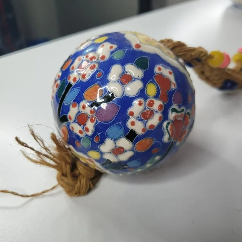 Macrame Twine Ceramic Ornament‎ Large Ball Beaded Christmas Spring Hanging Decor